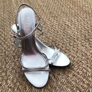 Lauren by Ralph Lauren Ankle Strap Open Toe Silver heel Sandal size 8